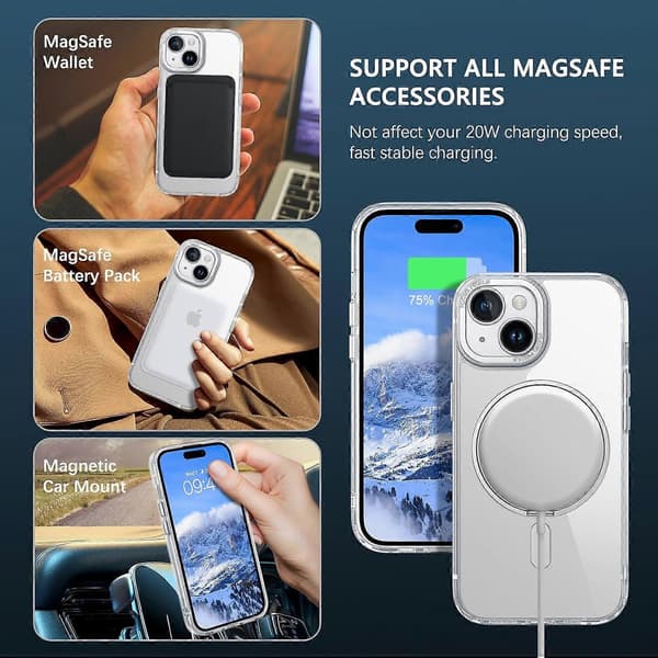 [13]iPhone 15 Case for MagSafe with StandClear Wireless Lightweight Thin TPU Bumper PC Case Cover Mobile Phone Case for 6.1 Inch Transparent