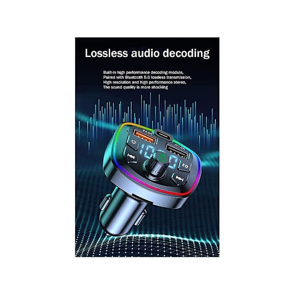 [13]Bil Bluetooth FM-sender Bil Bluetooth MP3-spiller Dobbel USB Billader med EQ Atmosfærelys