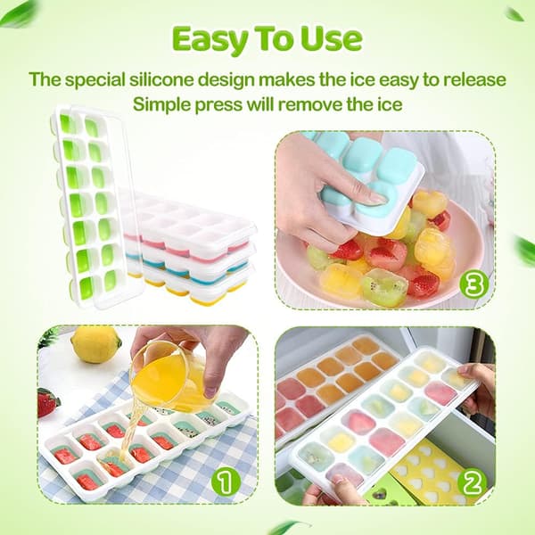 4-pack Silicone Ice Cube Trays with Lids – 14 Ice Cubes, BPA-free, Stackable, Dishwasher Safe
