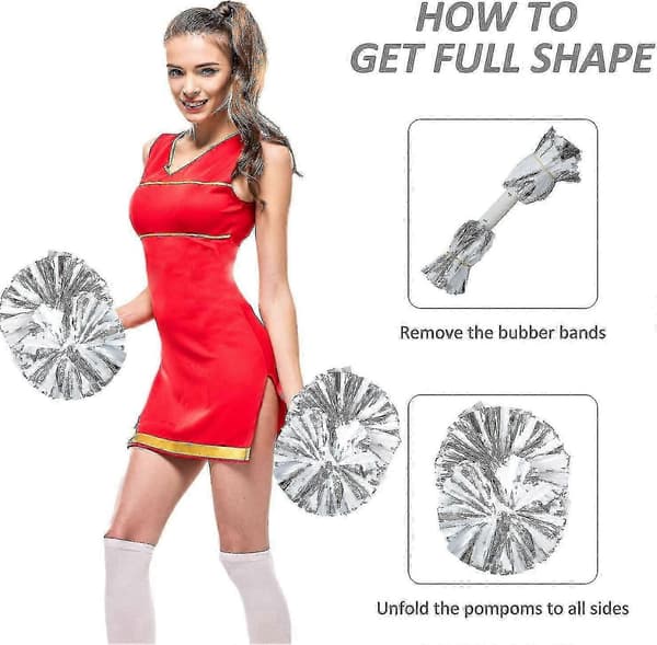 4 stk. Cheerleading Pomponer til Cheerleader Kostume Kvinder, 2 Par Cheer Pomponer Sliver White