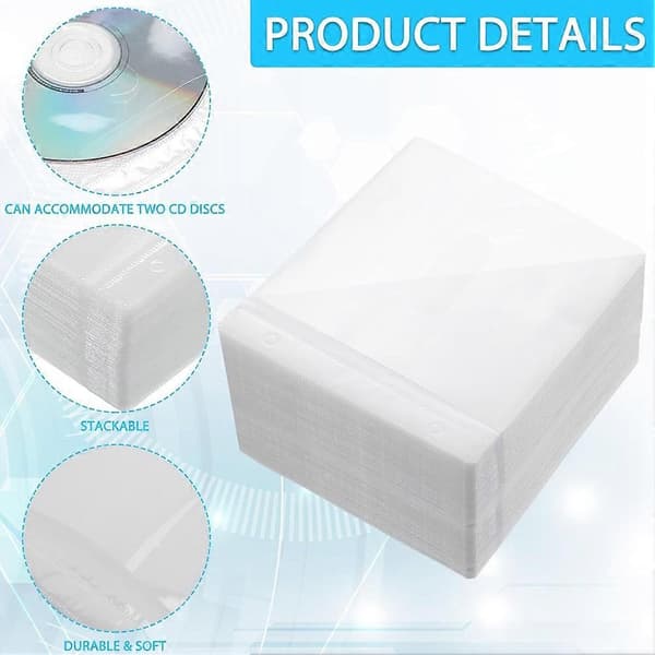 200 stk CD-etuier DVD-konvolutter Dobbeltsidede genopfyldelige plastikskiveholdere til tomme opbevaringsmapper til beskyttelse White