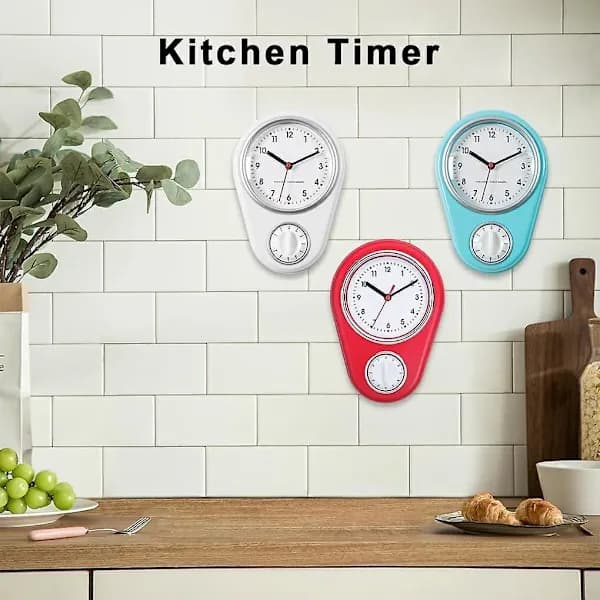 Kitchen Clock for Wall, Accurate Timekeeping, Easy-to-Read and Stylish, with Timer, ABS Kitchen Timer, Timeless, Blue_tfrf