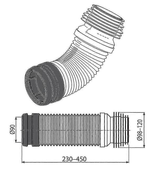 Universal Flexi Plast Fleksibelt WC Toalett Avløpsrør Bøy 90/110mm [DB]