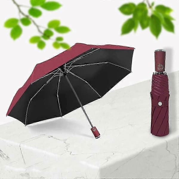 Kompakt Foldeparaply til Både Sol og Regn 8-ribbet 3-fold Automatisk Åbning/Lukning UPF50+ 97cm Efter Åbning Red Fully Automatic