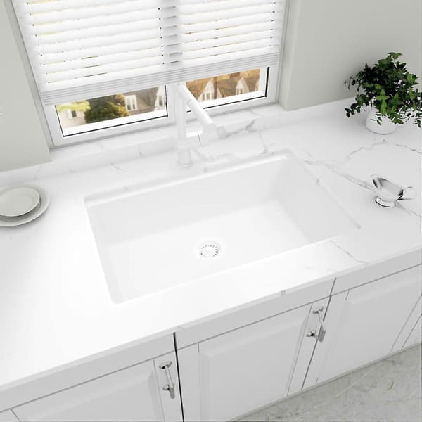 White Kitchen Drain Assembly with Removable Strainer, Sink Stopper [DB]