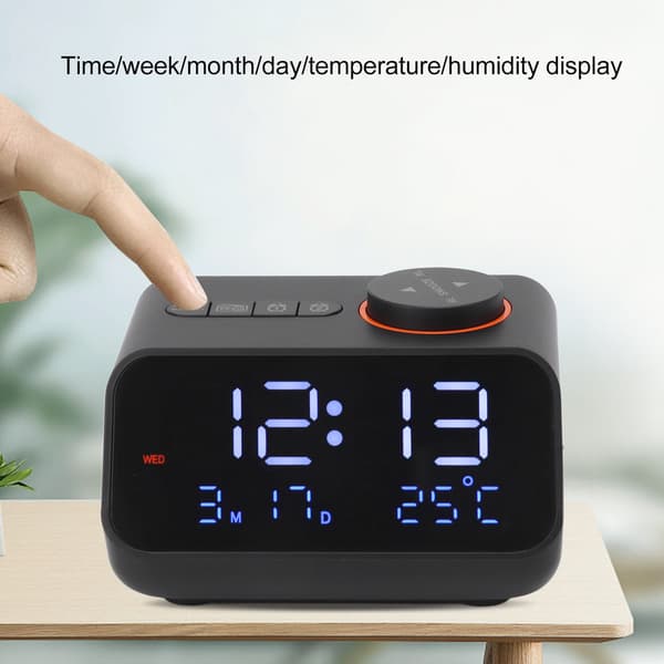 Multifunctional Alarm Clock with FM Radio, User-Friendly Design with One-Button Setting for Time and Snooze, Large LED Display with Dimmer
