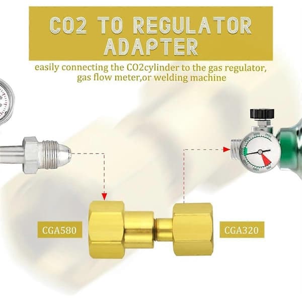 CGA-320 til CGA-580 Adapter, Kuldioxid Bund til Nitrogen Regulator Flowmeter Gevindkonverter Gold