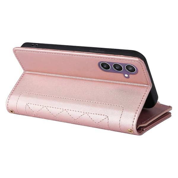 【13】Dragkedjeplånbok Läderfodral För Samsung Galaxy S24 FE 5 Rose Gold