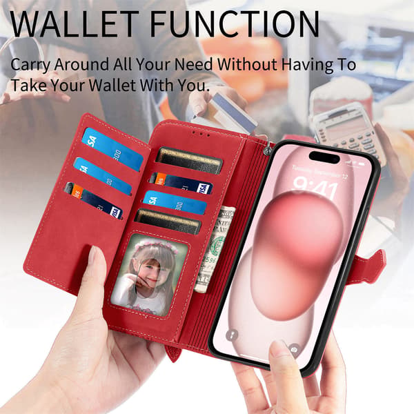 Suitable for iPhone mobile phone case - mobile phone leather case flip case embossed card slot leather case Red iPhone 13 iPhone 13 Red