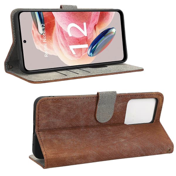 För Xiaomi Redmi Note 12 4g PU-läder Plånboksfodral RFID-blockerande Stativ Telefonfodral med Rem Brown