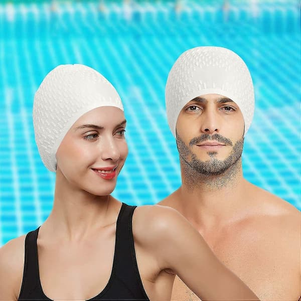 Vandtæt badehætte til voksne, meget elastisk badehætte, vandtæt silikone badehætte, unisex badehætte white