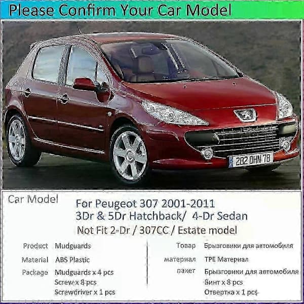 Peugeot 307 & 307SW 2001-2011 Stænklapper Stænkskærme Biltilbehør