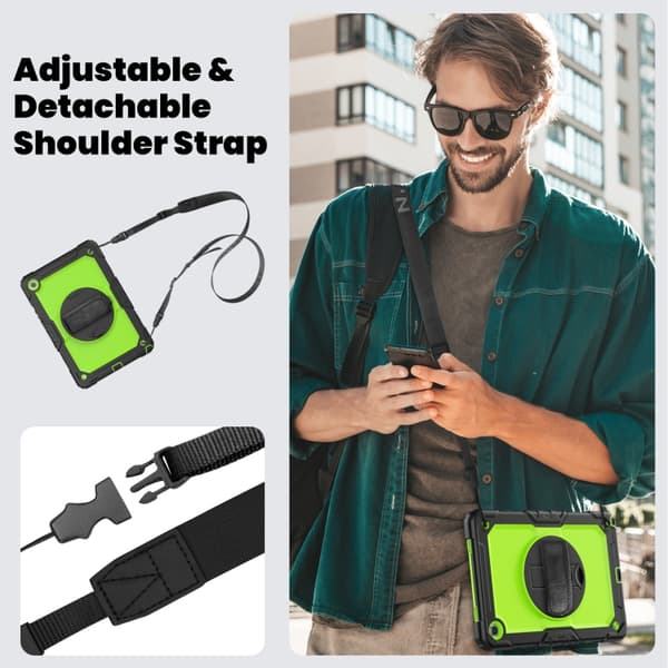Samsung Galaxy Tab A9+ / A11+ Silicone + PC Case with Shoulder Strap Svart+Gul Grön