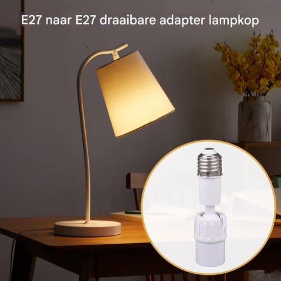 【13】E27 Lamp Holder Extender – 360° Adjustable – Flexible Socket Adapter for LED Bulbs – White – Set of 2