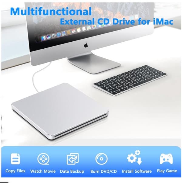DVD-enhetstilkobling - USB 2.0 Super Drive - med USB-C-adapter - Sølv