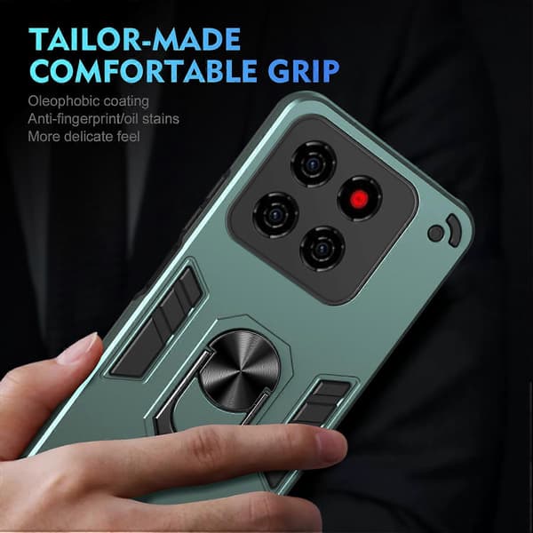 TKdaddy For ZTE Blade A56 Deksel PC + TPU Drop Defend Telefondeksel med Ringstativ Grønn