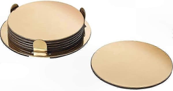 Set med 6 underlägg med hållare Guld/Mässing 8,5 cm diameter för heminredning