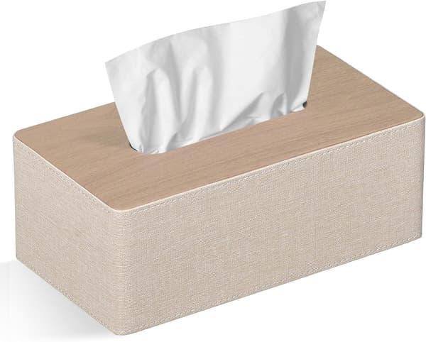 Rektangulær PU-læder vævskasse, ansigtsvævsdispenser, kasseholder til kommode, badeværelsesdekoration (beige)