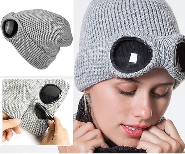 Unisex Goggle Beanie Strikket Vinter Grov Beanie Lue (grå)