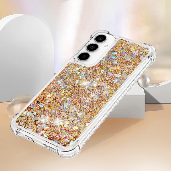 Samsung Galaxy A35 5G Deksel TPU Glitrende Støtsikkert - Gull / Hjerter