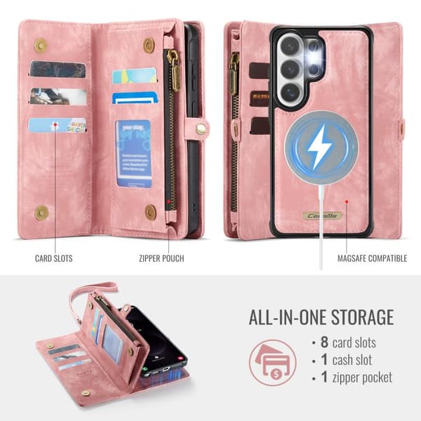 Samsung Galaxy S26 Ultra 5G CaseMe 008 Detachable Multifunctional Leather Case Rosa