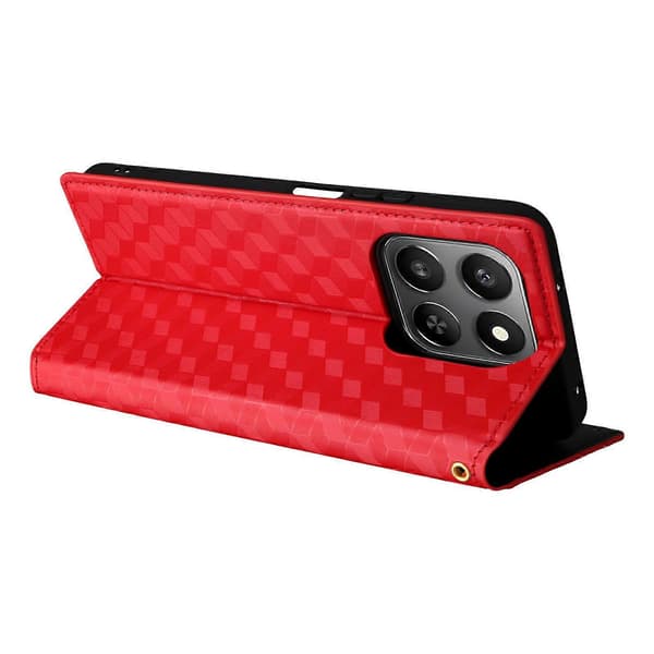 TKdaddy For Honor 400 Smart Case Plånbok Rombpräglat Läder Telefonfodral Röd