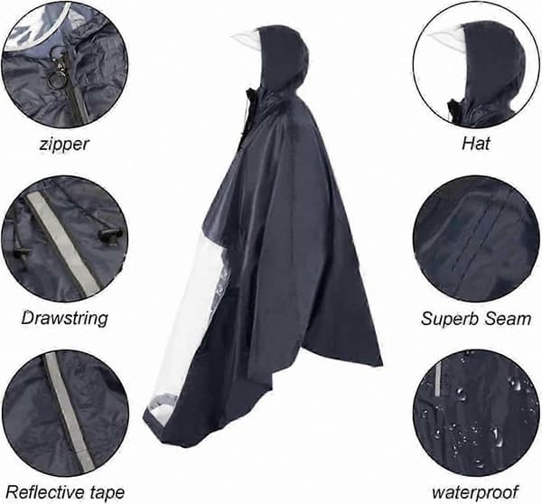 Alsidig Senior Mobilitetsscooter Poncho med Hætte og Regnslag (Sort)