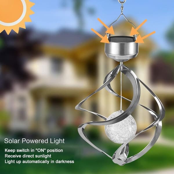 LED solar-powered rotating wind chimes hanging spiral solar lights outdoor