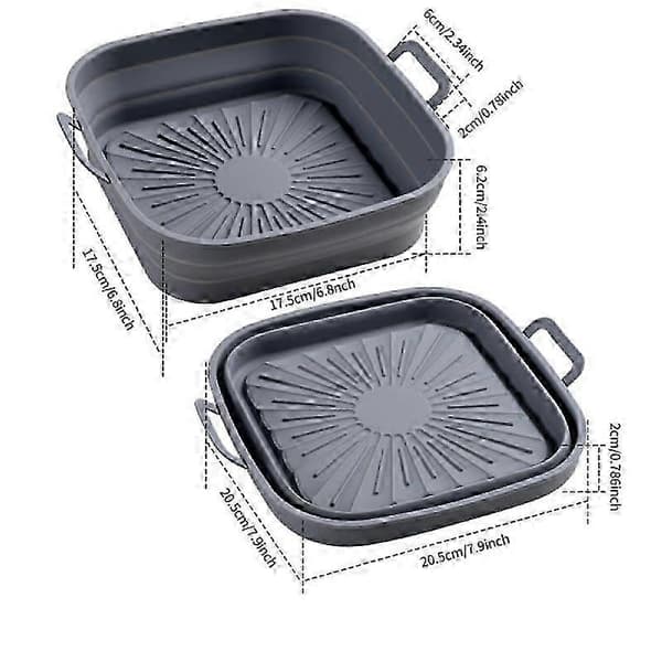 Sammenleggbar firkantet silikonform for airfryere, 17,5 cm, grå style1153