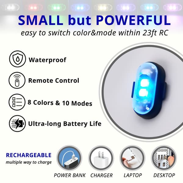 RGB Skateboard Scooter Underglow Light Kit Wireless Remote Control LED 8 Colors Rechargeable Strobe 8 counts of lights