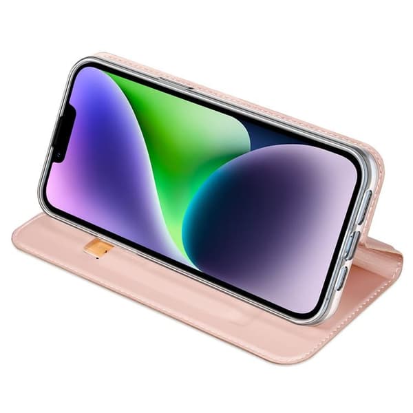 DUX DUCIS Skin Pro iPhone 15 Plus Wallet Case PU Leather - Pink Rosa 75