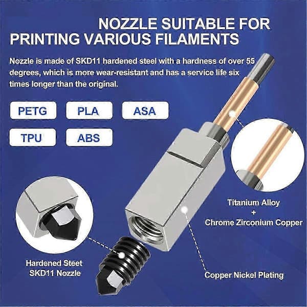 Passer for P1P/P1S Hotend-sett med vifte og 0,4 mm herdet ståldyse