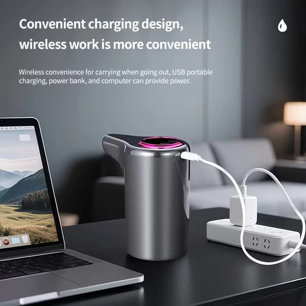 [13]Automatic Water Bottle Pump - Wireless & Portable with Strong Suction, Long Battery Life & One-Button Flow with LCD Display Grey gray
