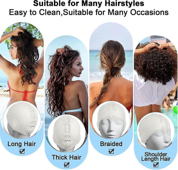 Vanntett badehette for voksne, svært elastisk badehette, vanntett silikonbadehette, unisex badehette white