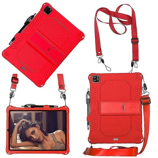 Stativ PC Blødt Silikone Etui med Snor til iPad Air (2020)/Air (2022)/Pro 11-tommer (2021)(2020)(2018) Red