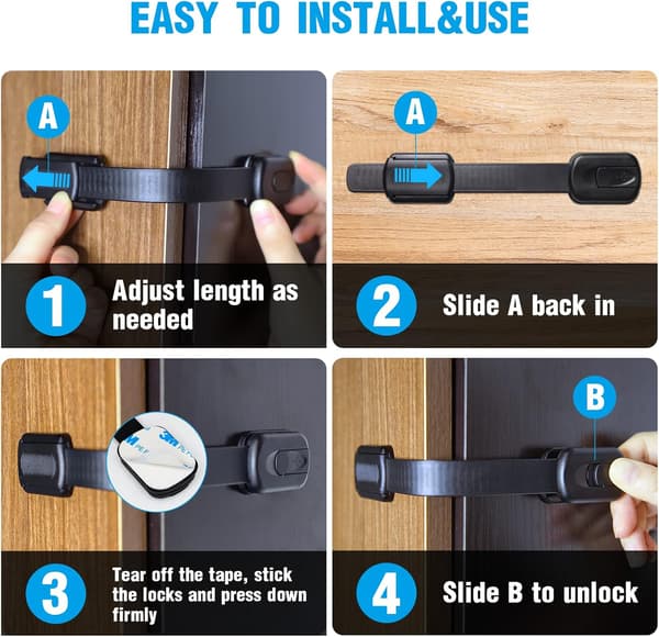 [13](Black) 8-pack Child Safety Cabinet Locks, Adjustable Child Proof Cabinet Latches