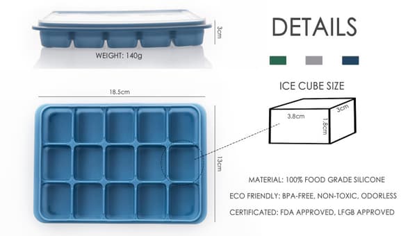 [13]2-Pack Ice Molds 15 Compartments with Silicone Lid – Square Ice Cubes, Easy Release, Stackable