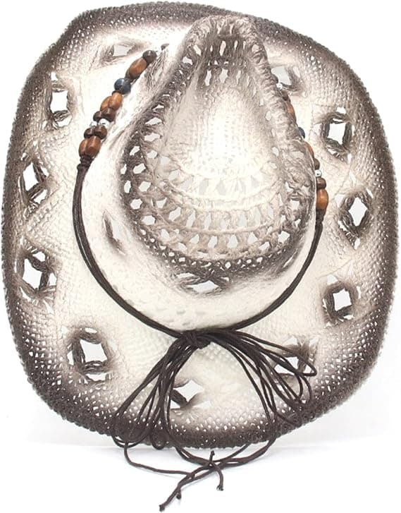 [13]Hule stråcowboyhatte til kvinder - Sommerstrandhat Western Solhat Bøjelig Boho Stråcowboyhat White