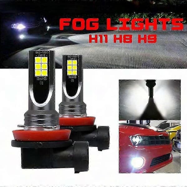2 stk H11 H8 H9 LED frontlyspærer 60W 6000K hvitt tåkelyssett halogenutskifting