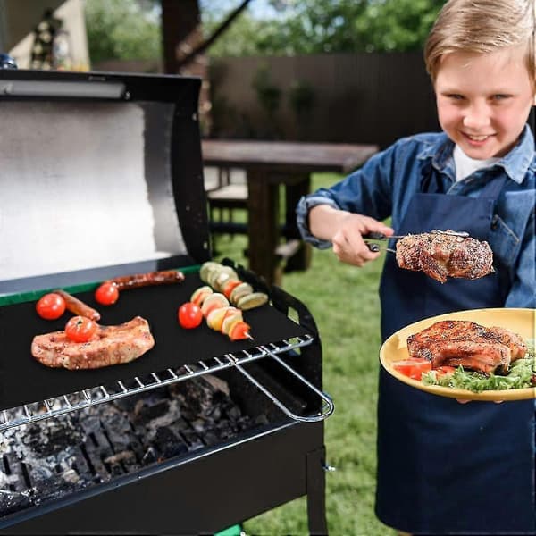 Sæt med 5 bageunderlag BBQ-måtte grillplade bageplade ovn 40 * 33 cm til grill gas elektrisk kul non-stick