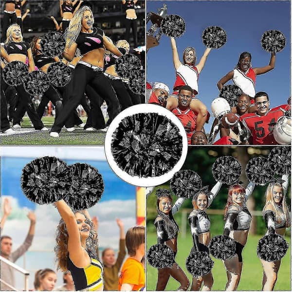 4 stk. Cheerleading Pomponer til Cheerleader Kostume Kvinder, 2 Par Cheer Pomponer Bright Black