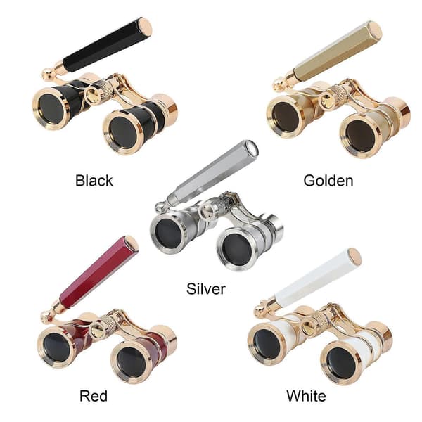 Opera Binoculars 3X25, Mini Binoculars Compact Lightweight, with Built-in Foldable Handle for Adults Children [DB] Silver