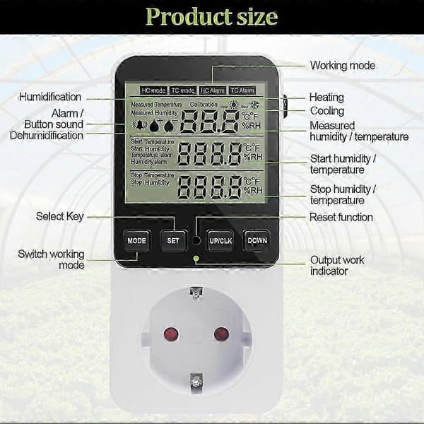 Fuktighetsregulator Temperaturkontakt 230 V Bryter Termostat EU-plugg White