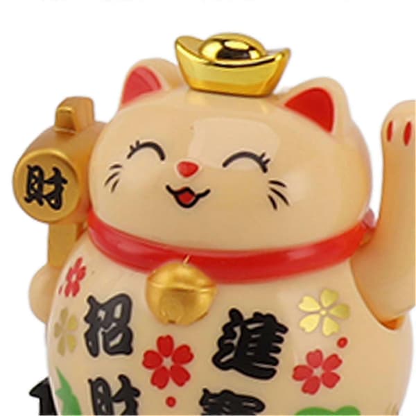 Lucky Cat Ornament, 2 Inch Solar Panel Sensing Lucky Cat Figurine for Table Shelf, Yellow