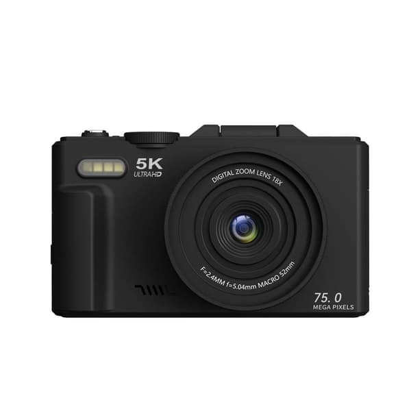 5K Rotatable Screen Vlog Micro Single Camera - 75MP, 18x Zoom White Black