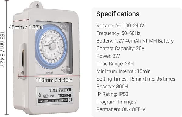[13]24-timmars Timer Ip53 Klassning Programmerbar Al Timer Box Ac 100-240v 15 Minuters Intervall 96 Gånger På/Av - q36