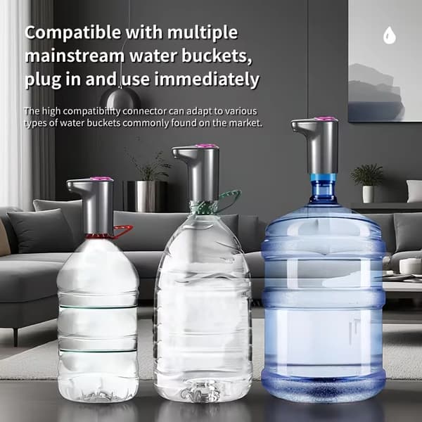 [13]Automatic Water Bottle Pump - Wireless & Portable with Strong Suction, Long Battery Life & One-Button Flow with LCD Display Grey gray