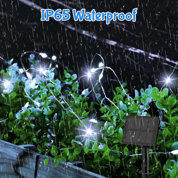 [13]Solar String Lights Outdoor Garden, 5M50LED Solar Powered String Lights Waterproof, 8 Modes Copper Wire Solar Decorative Lighting Cold White