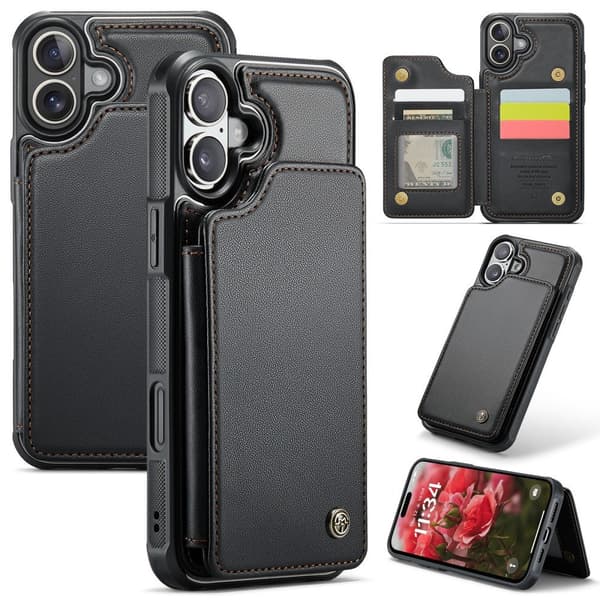 CASEME iPhone 16 Plus Case RFID Kickstand Wallet Black 83