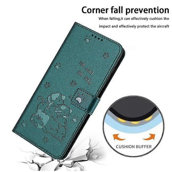 For Oppo A5 Pro /Oppo A5 Pro 5G Wallet Case Cats Embossed Leather Phone Case with Strap Blackish Green